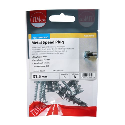 TIMCO Metal Speed Plug & Screw 31.5mm Silver Pack 5