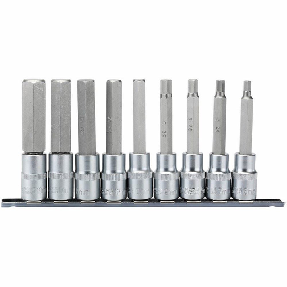 Draper 9PC 100MM HEX SOCK. BIT-1/2SD 16308 Long Metric Hex. Socket Bit Set, 1/2" Sq. Dr., 100mm (9 Piece)