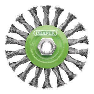 08061 Draper Stainless-Steel Twist-Knot Flat Wire Wheel Brush, 115mm, M14 WBW5 Wire Wheels Professional Trade DIY Workshop Garage Use