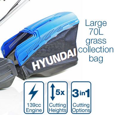 Hyundai HYM480SPER Petrol Lawn Mower 48cm 19in 139cc Electric Start Self Propelled Rear Roller 480mm Garden Mower Garden Grass Cutting