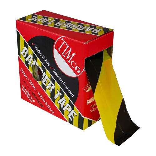 TIMCO Barrier Tape Black & Yellow Black 500m x 70mm Pack 1.0