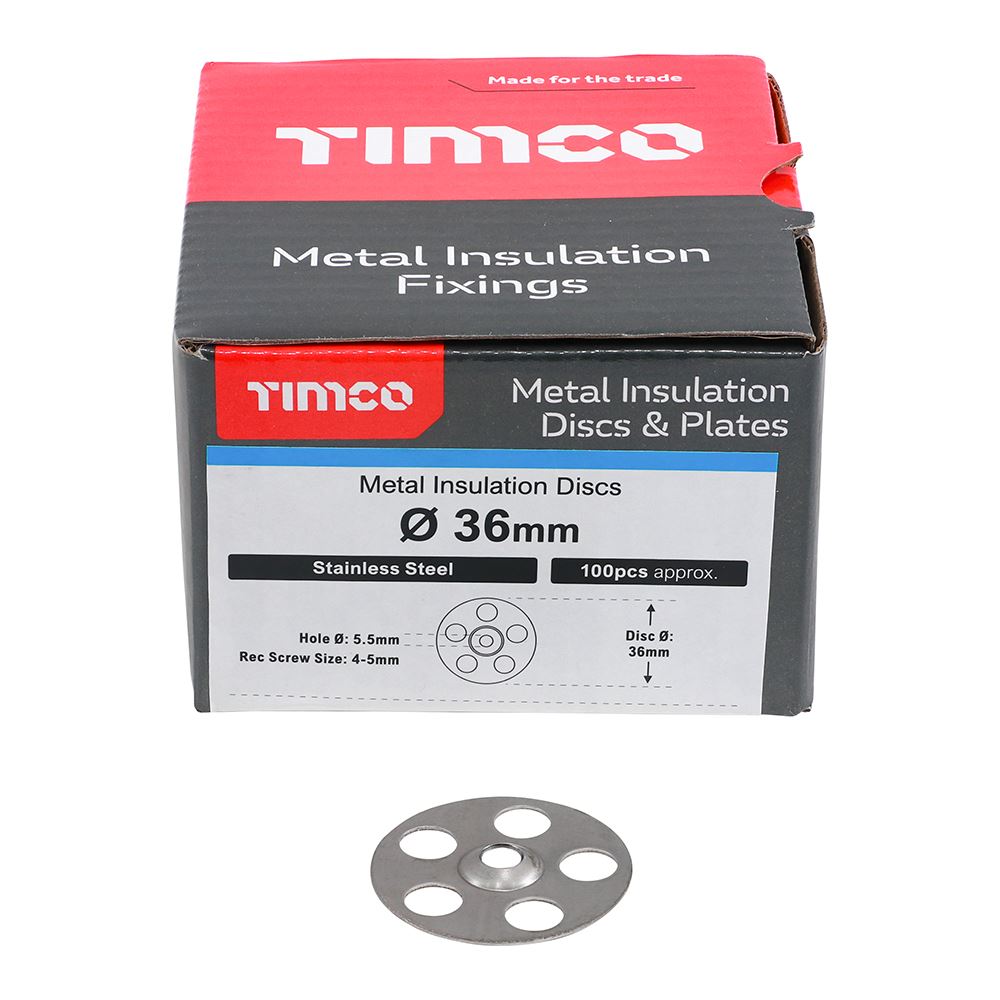 TIMCO Metal Insulation Disc SS 36mm Pack 100