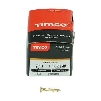 TIMCO Brass Timber Screw SLOT CSK 7 x 1 Pack 200