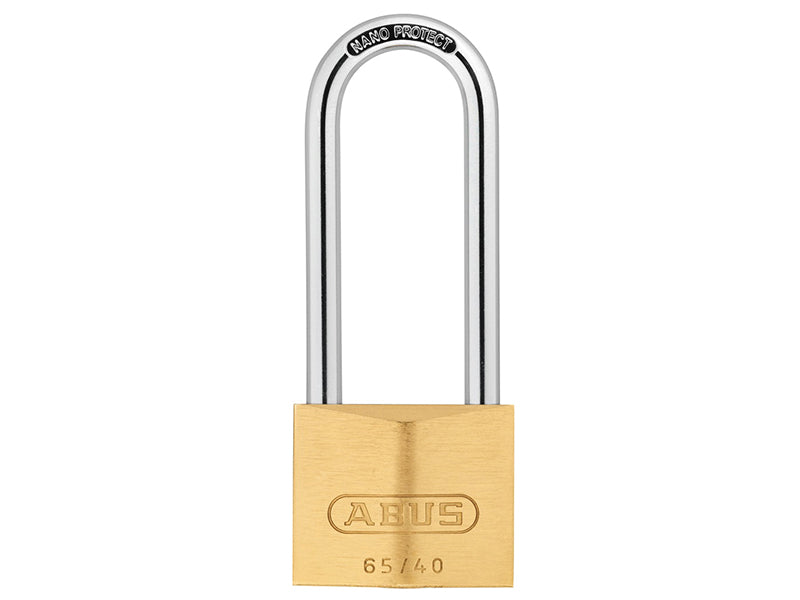 ABUS 09857 65/40mm Brass Padlock 63mm Long Shackle Carded