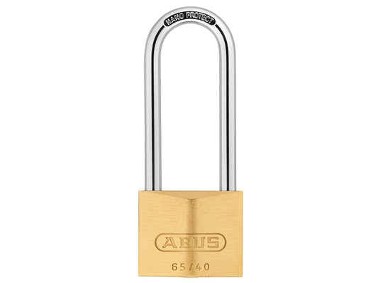 ABUS 09857 65/40mm Brass Padlock 63mm Long Shackle Carded