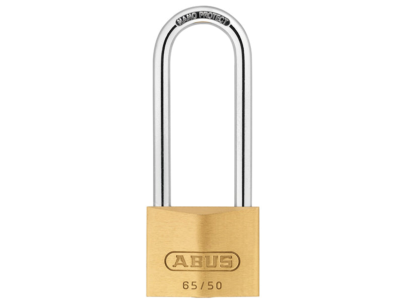 ABUS 09858 65/50mm Brass Padlock 80mm Long Shackle Carded