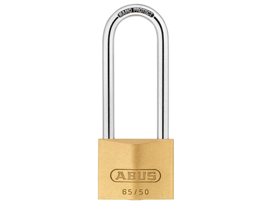 ABUS 09858 65/50mm Brass Padlock 80mm Long Shackle Carded