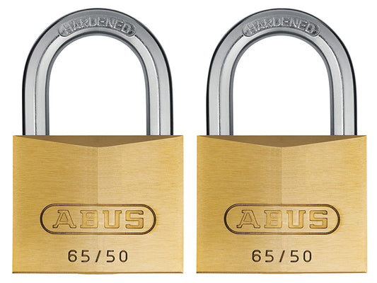 ABUS 54258 65/50mm Brass Padlock Twin Pack Carded