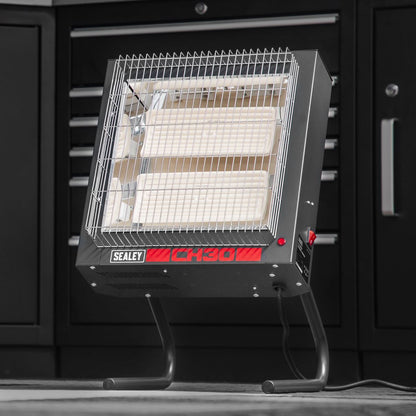 Sealey CH30 Ceramic Heater 1.4/2.8kW 230V | 1400/2800W, 230V - 13A, Thermostat, Timer, Adjustable | Powder coated metal construction with two ceramic