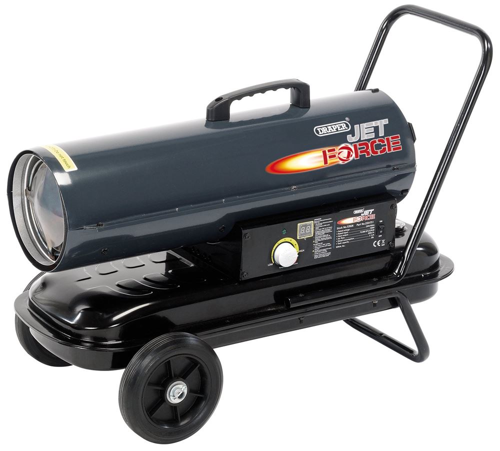 53926 Draper Jet Force Jet Force Diesel and Kerosene Space Heater with Wheels, 75,000 Diesel, Kerosene and Paraffin Heaters 785 x 330 x 400mm Profes