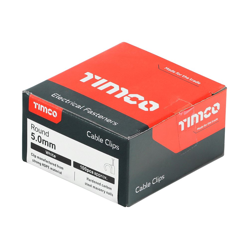 TIMCO Round Cable Clip White To fit 5.0mm White Pack 100