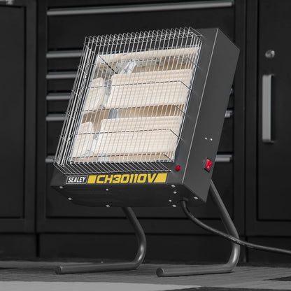 Sealey CH30110V Ceramic Heater 1.2/2.4kW 110V | 1200/2400W, 110V - 32A, Thermostat, Timer, Adjustable | Powder coated metal construction with two
