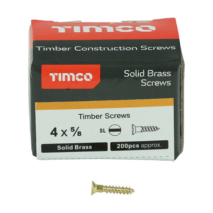 TIMCO Brass Timber Screw SLOT CSK 4 x 5/8 Pack 200
