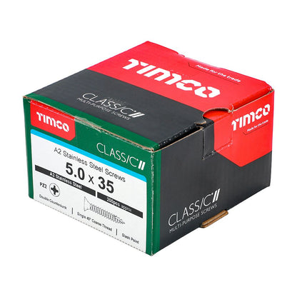 TIMCO Classic Screw PZ2 CSK A2 SS 5.0 x 35 Pack 200