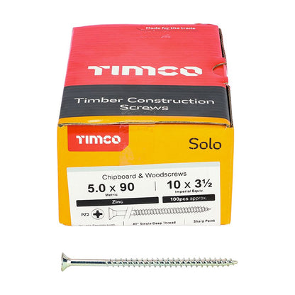 TIMCO Solo Woodscrew PZ2 CSK Zinc 5.0 x 90 Silver Pack 100