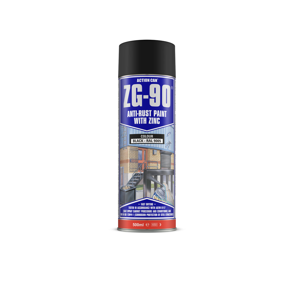 Action Can ZG-90 - Black 500ml Cold Zinc Galvanising Spray Paint