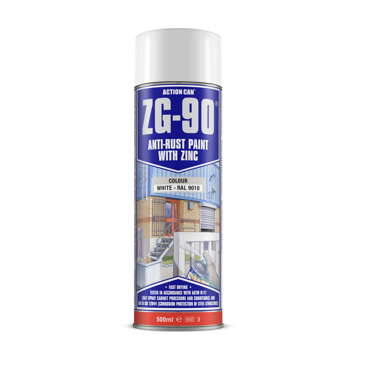 Action Can ZG-90 - White 500ml Cold Zinc Galvanising Spray Paint