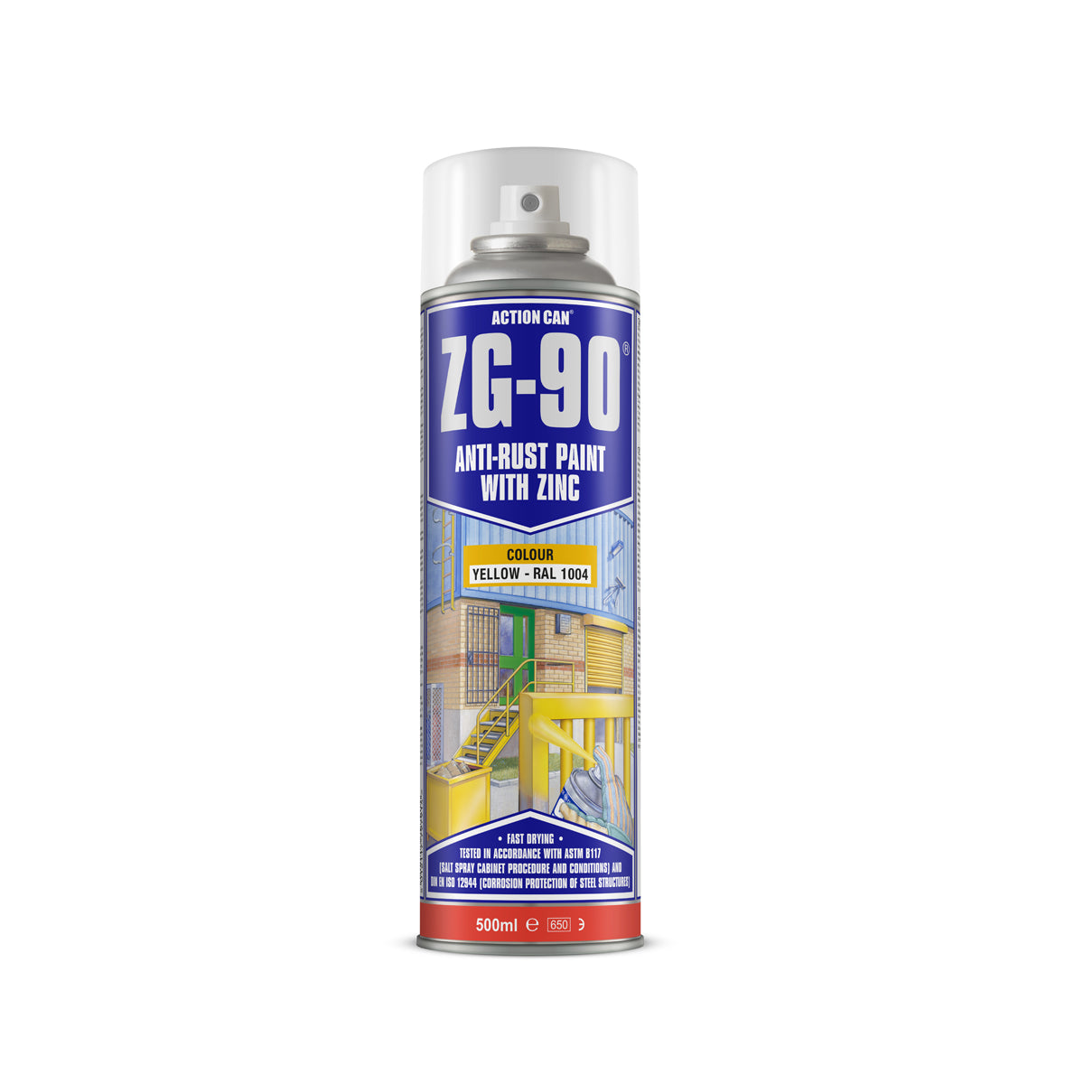 Action Can ZG-90 - Yellow 500ml Cold Zinc Galvanising Spray Paint