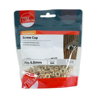 TIMCO Surface Screw Cup - E/Brass To fit 8 Gauge Screws Pack 800