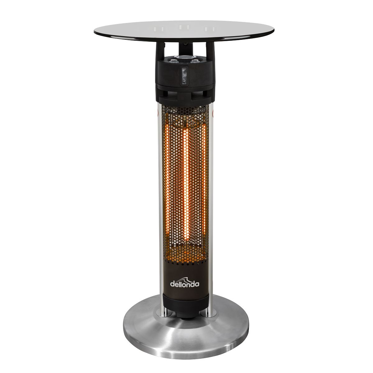 Dellonda DG63 Bistro Table with 1600W Heater, 95cm, Black/Stainless Steel | 230V, Tip-Over Switch | Powerful garden bistro table with 1600W carbon