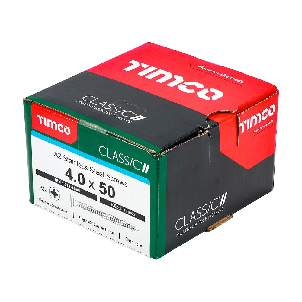 TIMCO Classic Screw PZ2 CSK A2 SS 4.0 x 50 Pack 200