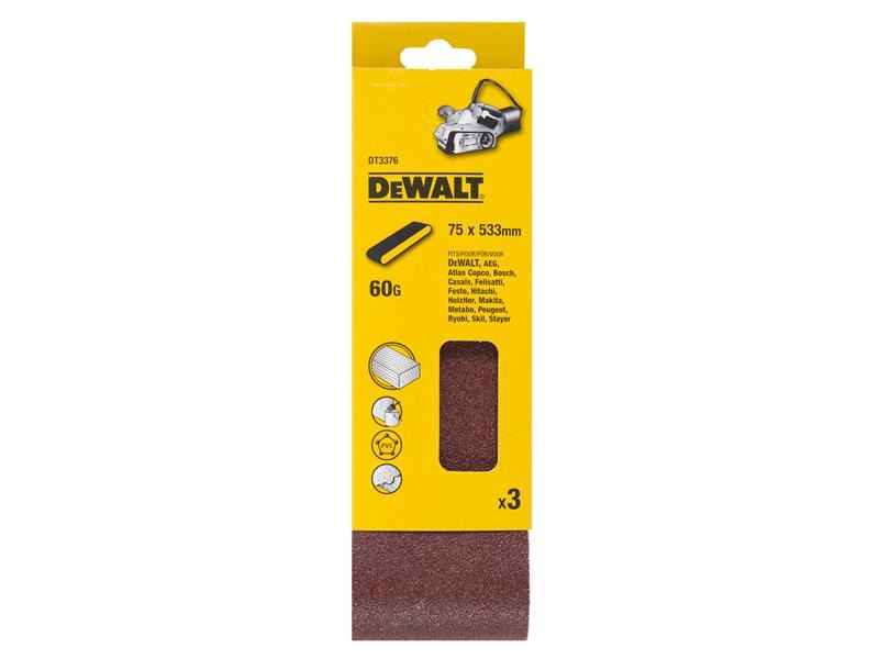 DeWalt Sanding Belt 533 x 75mm 60G Pack of 3