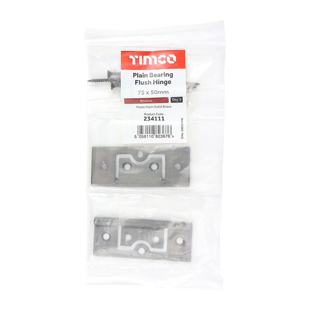 TIMCO Plain Bearing Flush Hinge BRZ 75 x 50 Pack 2