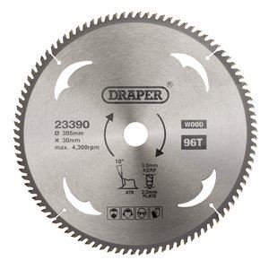 Draper TCT SAW BLADE 305MM 96T WOOD 23390 TCT Circular Saw Blade for Wood, 305 x 30mm