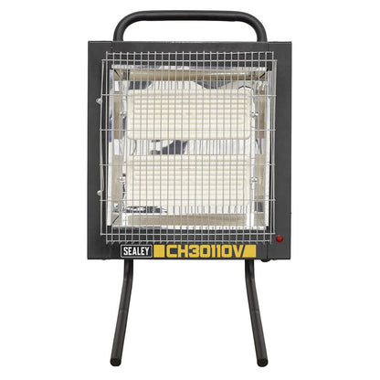 Sealey CH30110V Ceramic Heater 1.2/2.4kW 110V | 1200/2400W, 110V - 32A, Thermostat, Timer, Adjustable | Powder coated metal construction with two