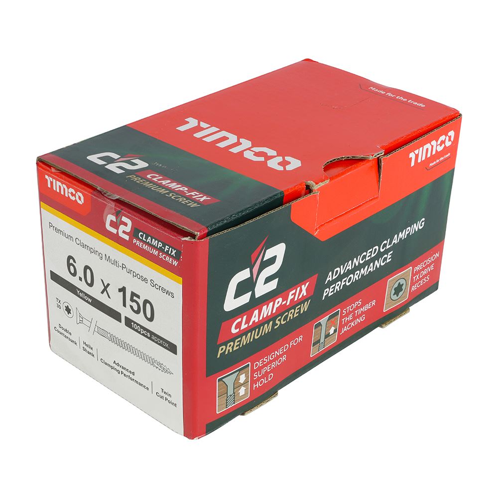 TIMCO C2 Clamp-Fix TX30 CSK ZYP 6.0 x 150 Gold Pack 100