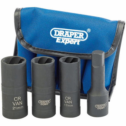 Draper 4PC WHEEL NUT DOUBLE SOCKETS 09539 1/2" Sq. Dr. Wheel Nut Double Impact Socket Kit (4 Piece)