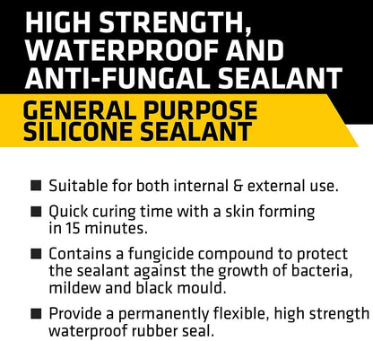 Sika Everbuild General Purpose Silicone Sealant White 260ml 12 Pack Waterproof Flexible Mould Resistant Seal for Baths Showers Sinks and Worktops