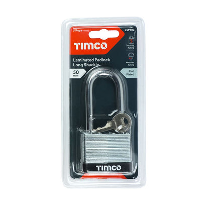 TIMCO Long Shackle Laminated Padlock 50mm Pack 1