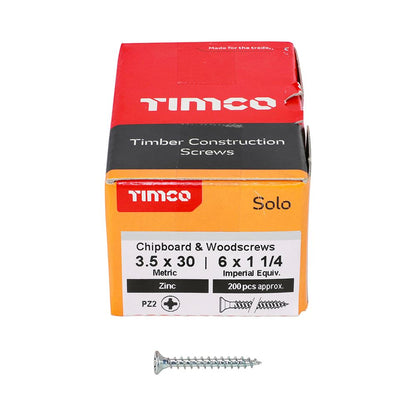 TIMCO Solo Woodscrew PZ2 CSK Zinc 3.5 x 30 Silver Pack 200