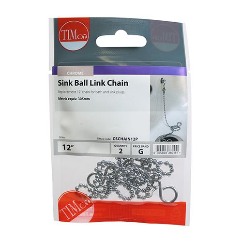 TIMCO Sink Ball Link Chains - Chrome 12" Pack 2