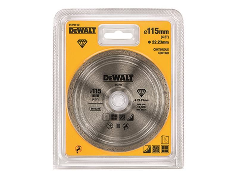 DeWalt Power Tools Continuous Rim Diamond Cutting Disc 115 x 22.23mm
