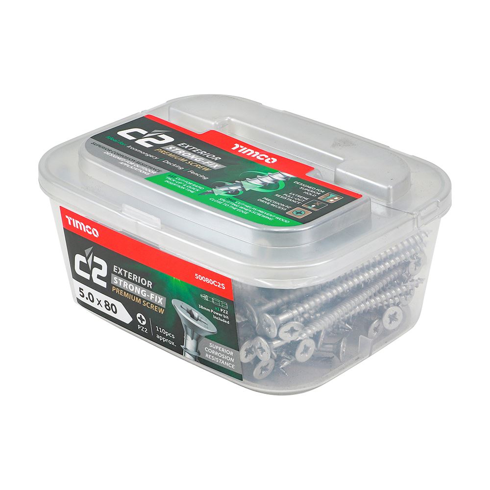 TIMCO C2 Strong-Fix Exterior PZ2 CSK 5.0 x 80 Silver Pack 110