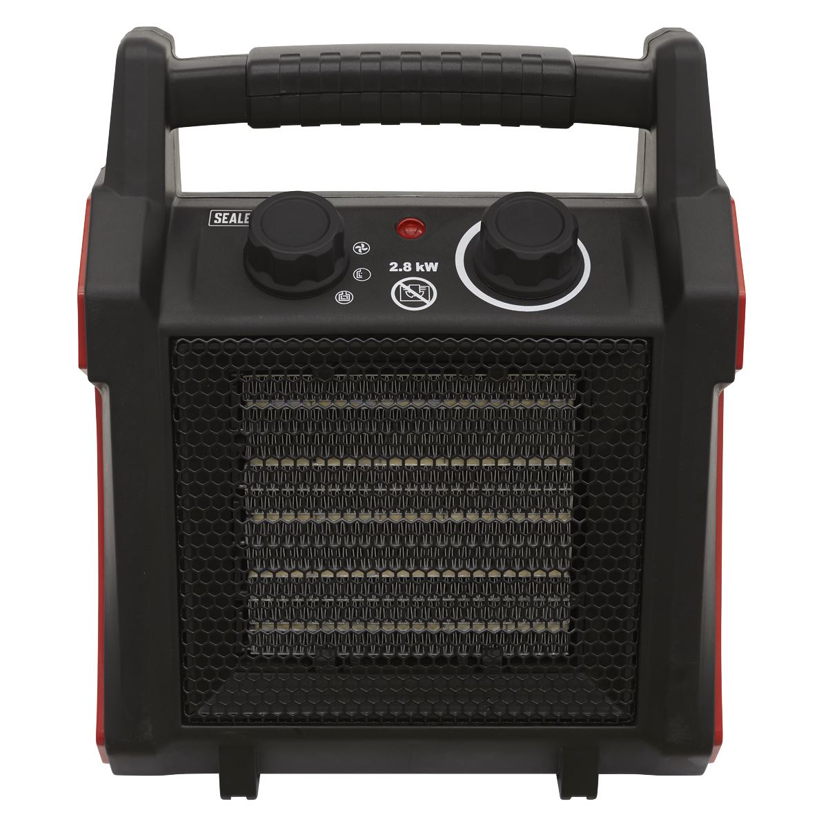 Sealey CH28 Industrial Ceramic Fan Heater 2800W/230V | 0-2800W, 220-240V~ 50Hz, Thermostat, Overheat Protection | Portable industrial heater with two