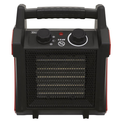 Sealey CH28 Industrial Ceramic Fan Heater 2800W/230V | 0-2800W, 220-240V~ 50Hz, Thermostat, Overheat Protection | Portable industrial heater with two