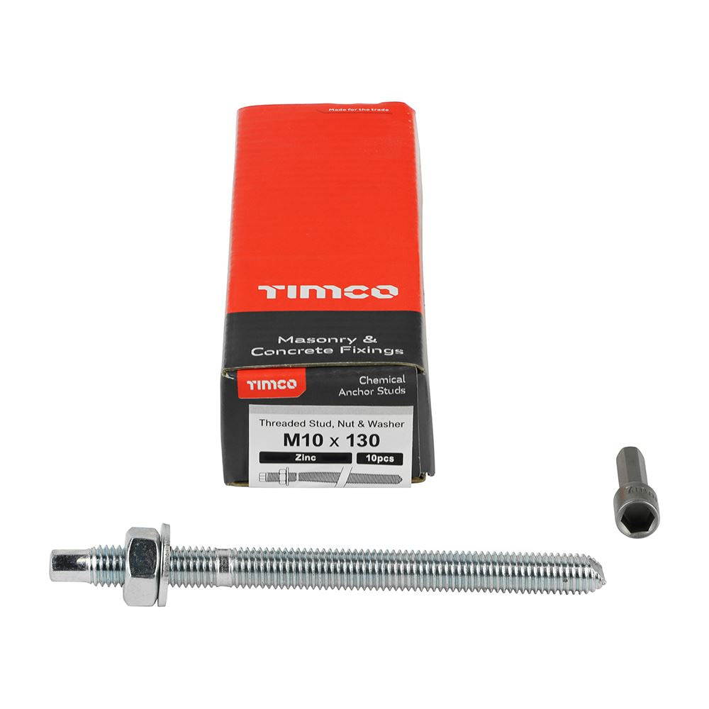 TIMCO Chemical Anchor Stud Zinc Silver M10 x 130 Pack 10.0