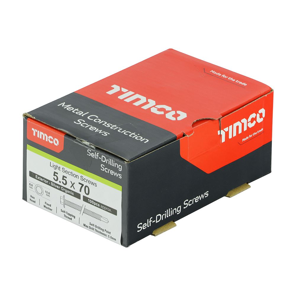 TIMCO Hex Screw S/DRILL No3 EXT 5.5 x 70 Silver Pack 100