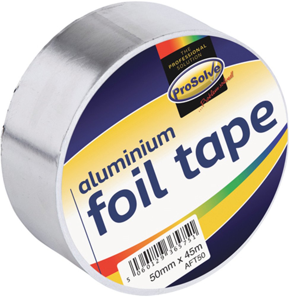 50mm x 45m Prosolve Aluminium Foil Tape Roll Heat Insulation Reflective Duct Self Adhesive