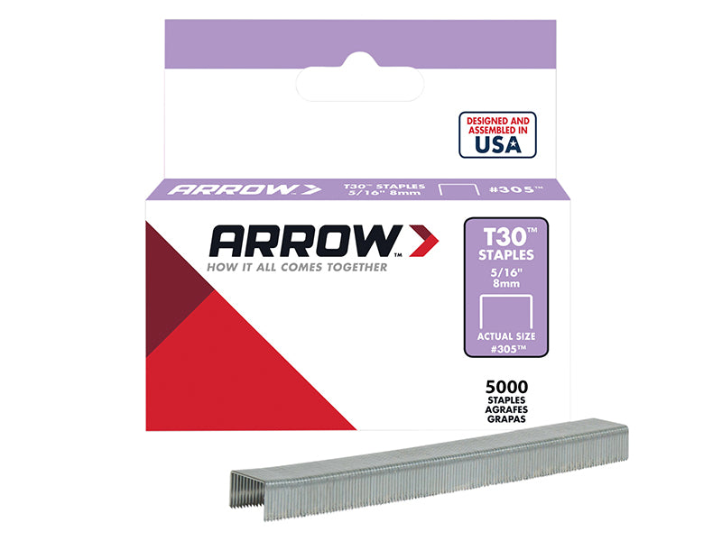 Arrow A305IP T30 Staples 305IP 8mm (5/16in) Box 5000