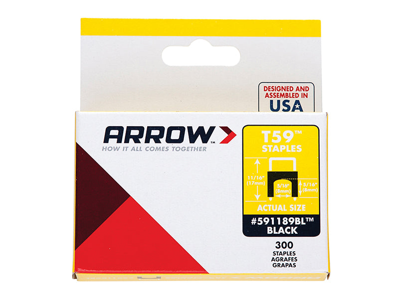 Arrow A591168BL T59 Insulated Staples Black 6 x 6mm Box 300