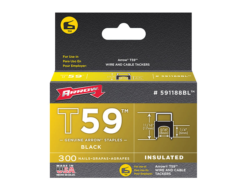 Arrow A591188BL T59 Insulated Staples Black 6 x 8mm Box 300