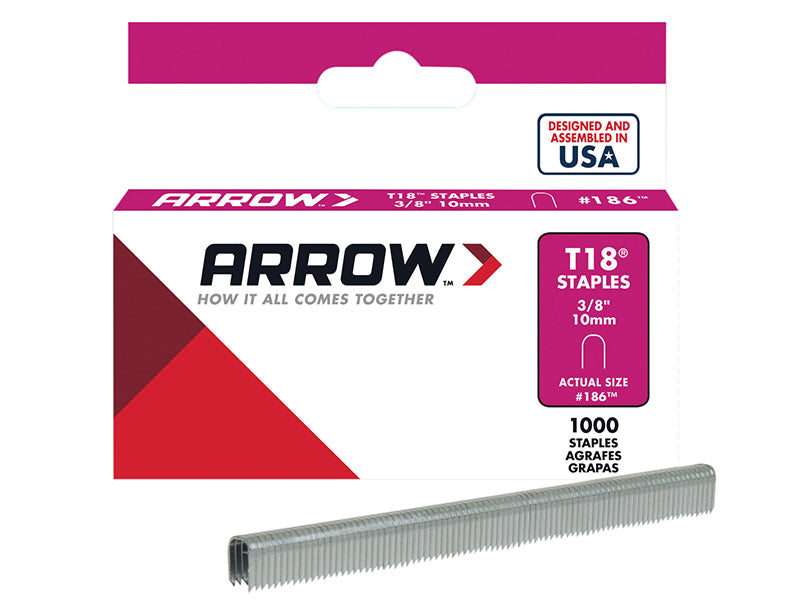 Arrow A186 T18 Staples 10mm (3/8in) Box 1000