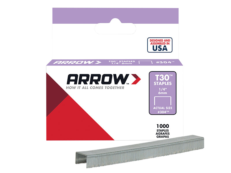 Arrow A304 T30 Staples 6mm (1/4in) Box 1000