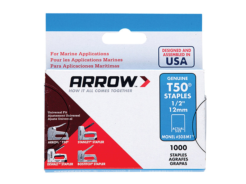 Arrow A508M1 T50M 508m Monel Staples 12mm (1/2in) Box 1000