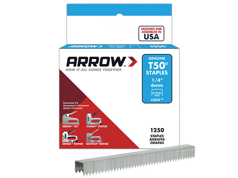 Arrow A50424 T50 Staples 6mm (1/4in) Box 1250