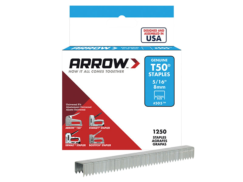 Arrow A50524 T50 Staples 8mm (5/16in) Box 1250